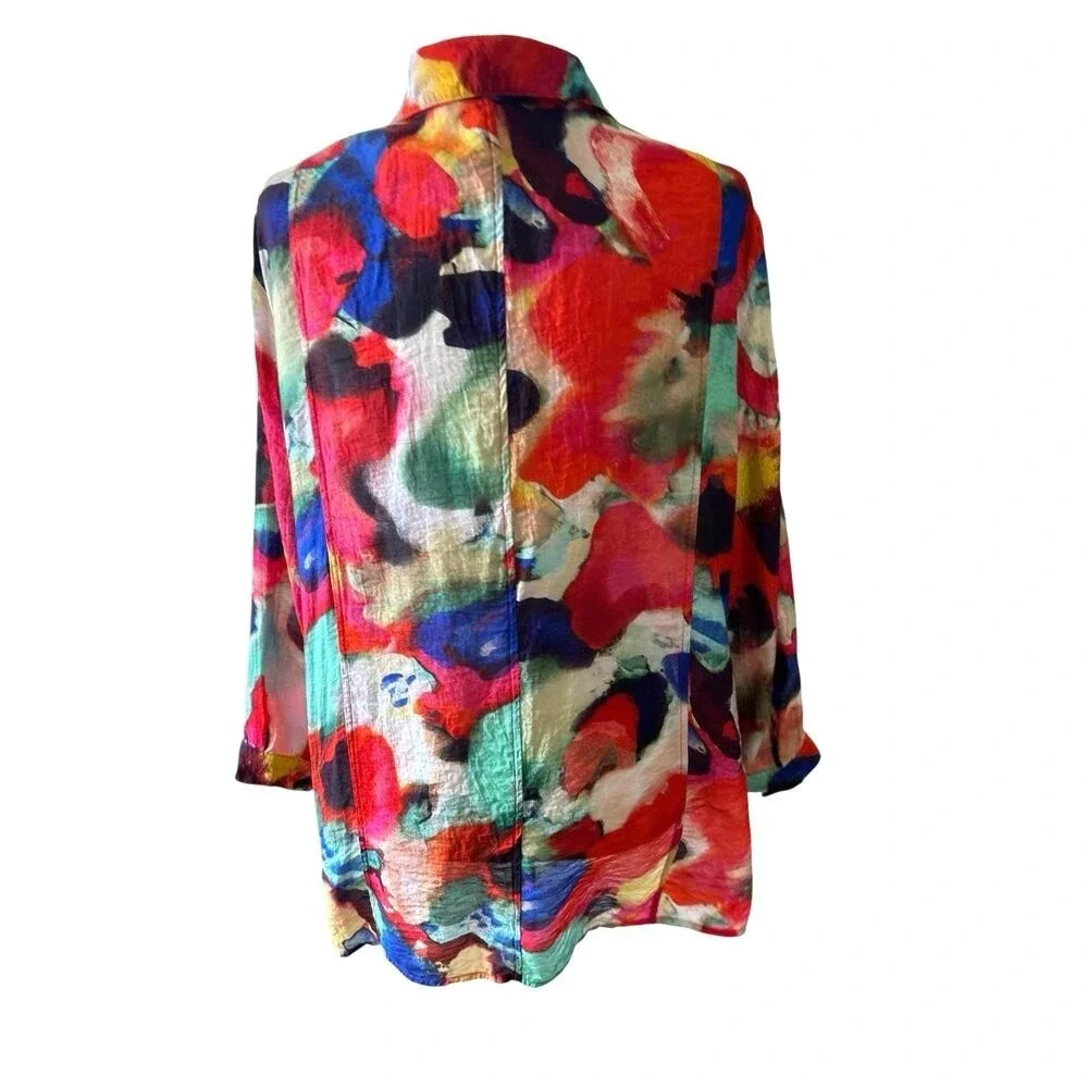 Ali Miles Top Multicolor Tunic Abstract Toggle Button Size 2X Lagenlook Artsy - Picture 3 of 9
